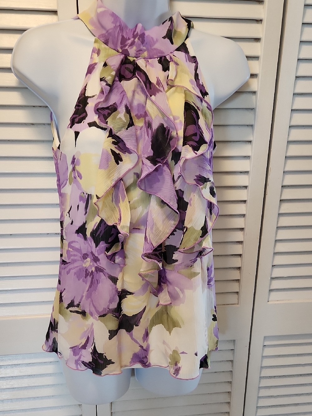 A. Byer Purple & Cream Floral Ruffle Halter Camisole